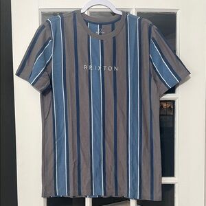 Brixton Men's Blue and Brown Striped Tee